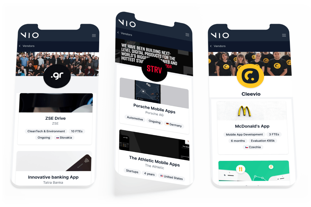 Screens of Partner Vendors from Nordics Platform